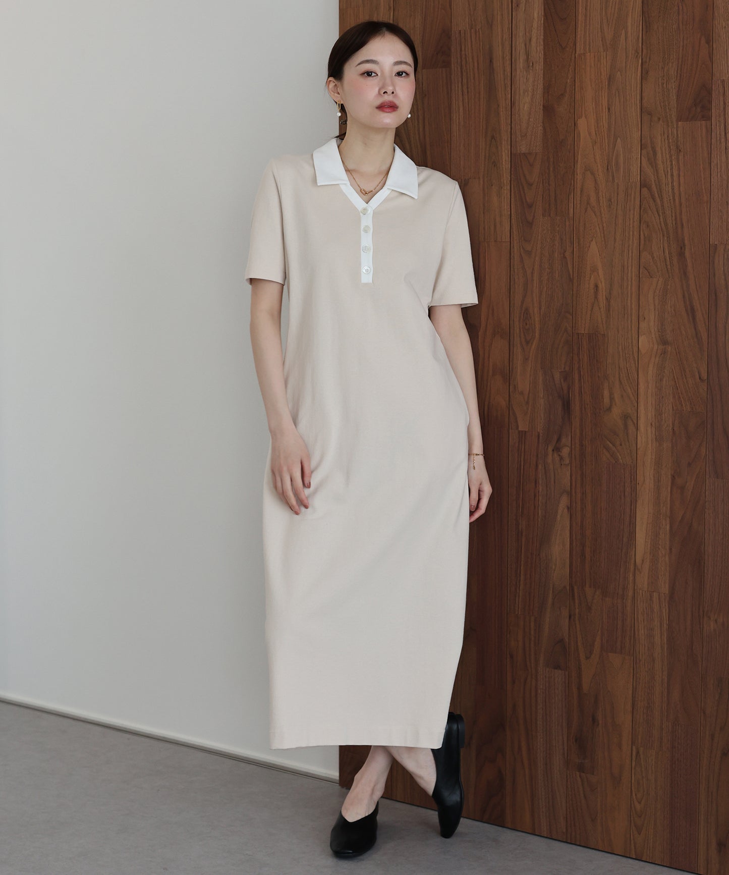 【早割5％OFF】スキッパー襟ワンピース