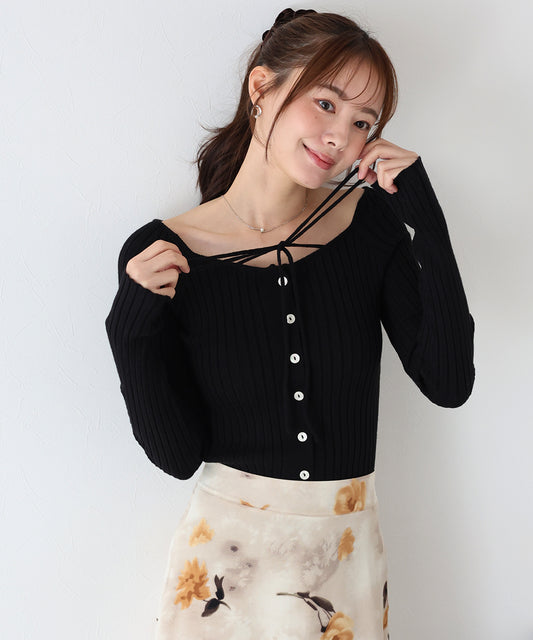 【早割5％OFF】リボンチョーカーリブニット