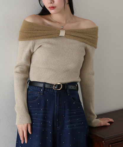【TIME SALE】シャギーリボンオフショルニット