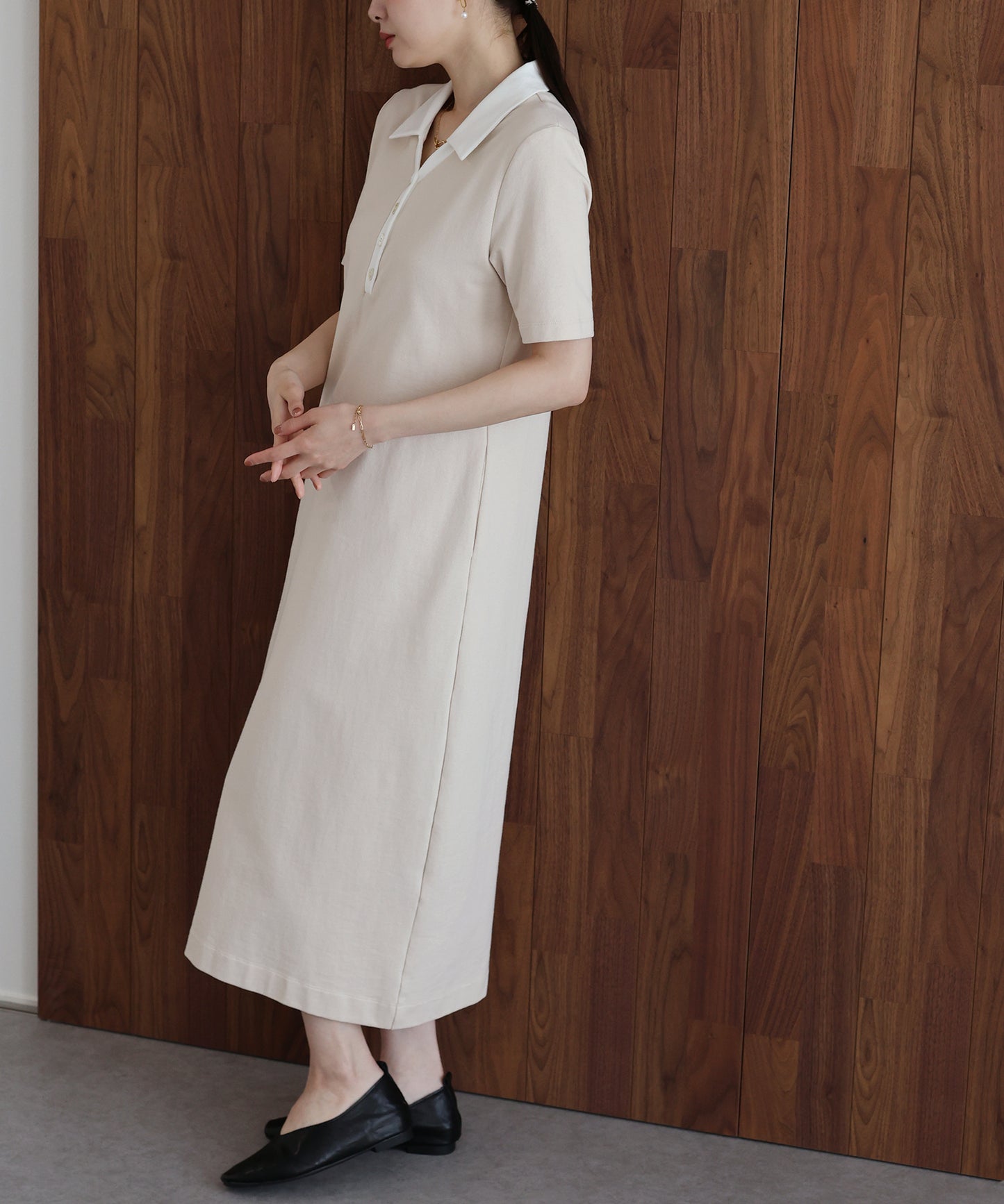 【早割5％OFF】スキッパー襟ワンピース