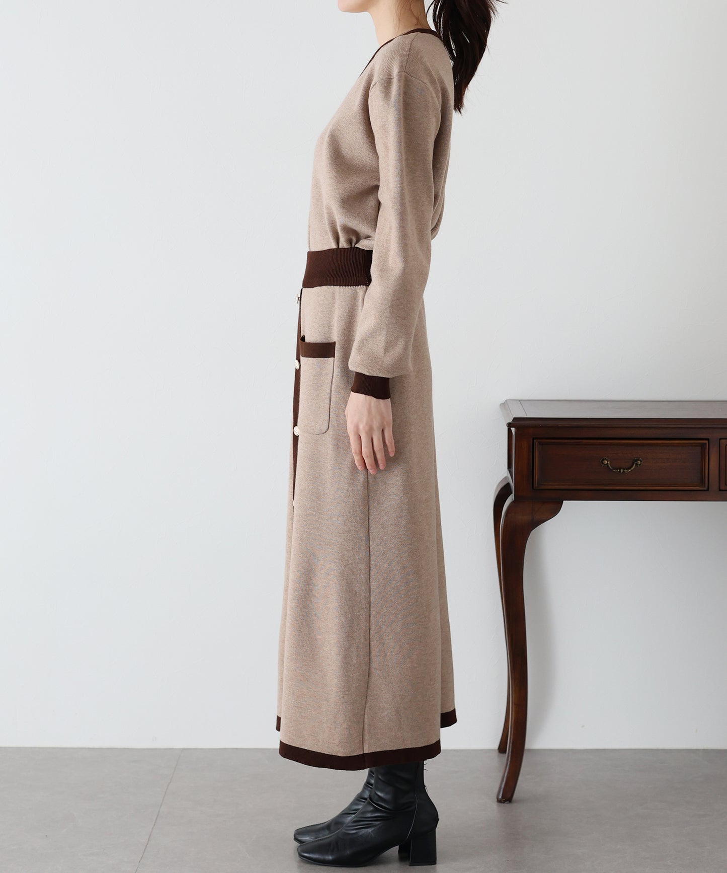 【TIME SALE】配色Vネックニット＆スカート セットアップ