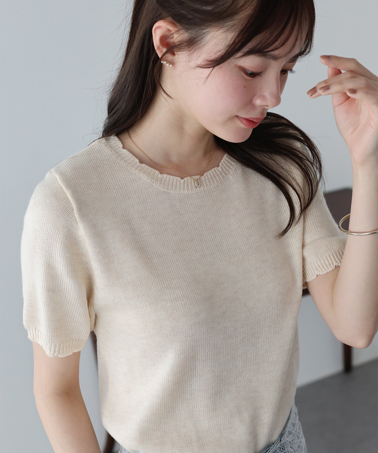 【早割5％OFF】スカラップパフスリーブニット