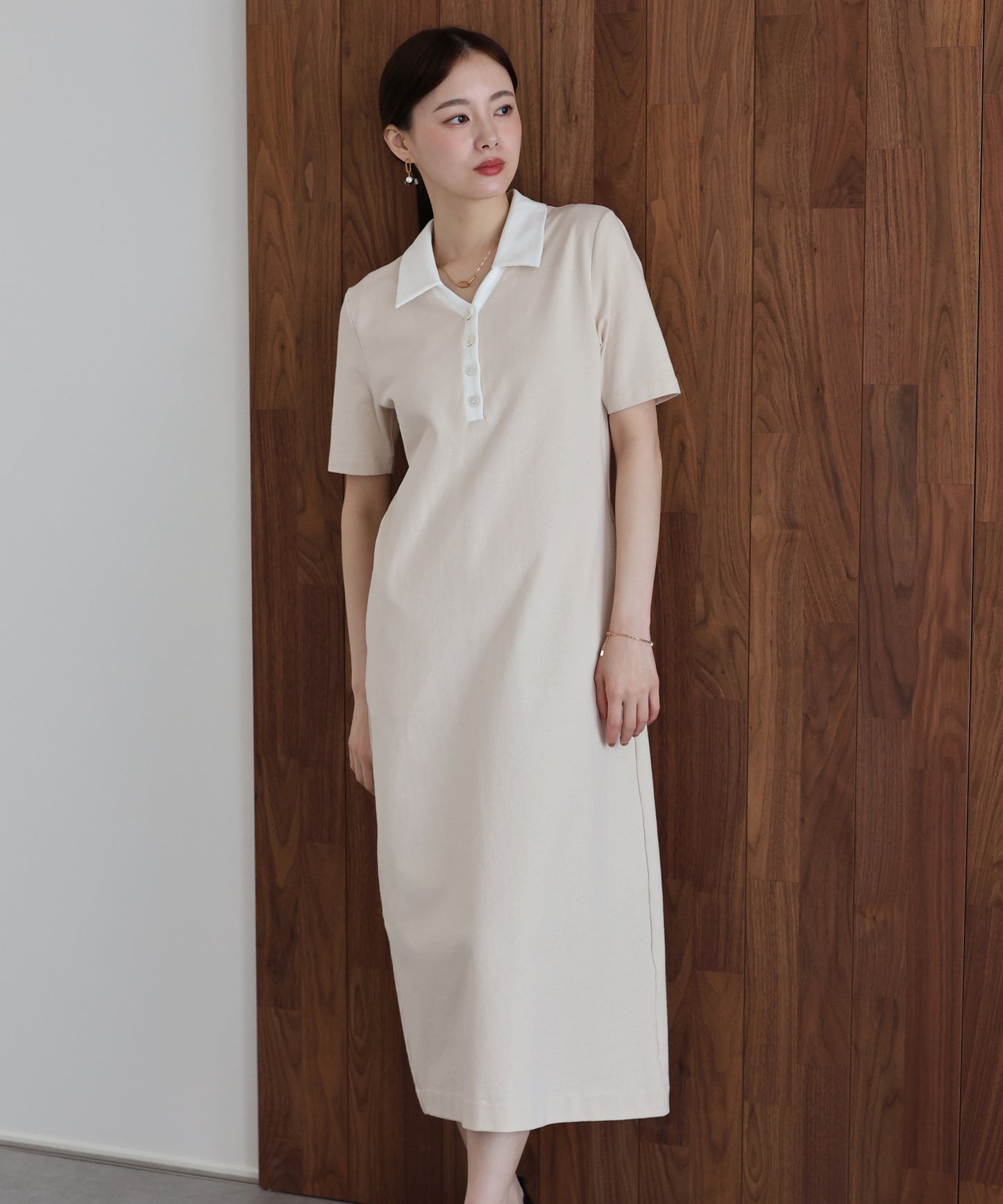 【早割5％OFF】スキッパー襟ワンピース