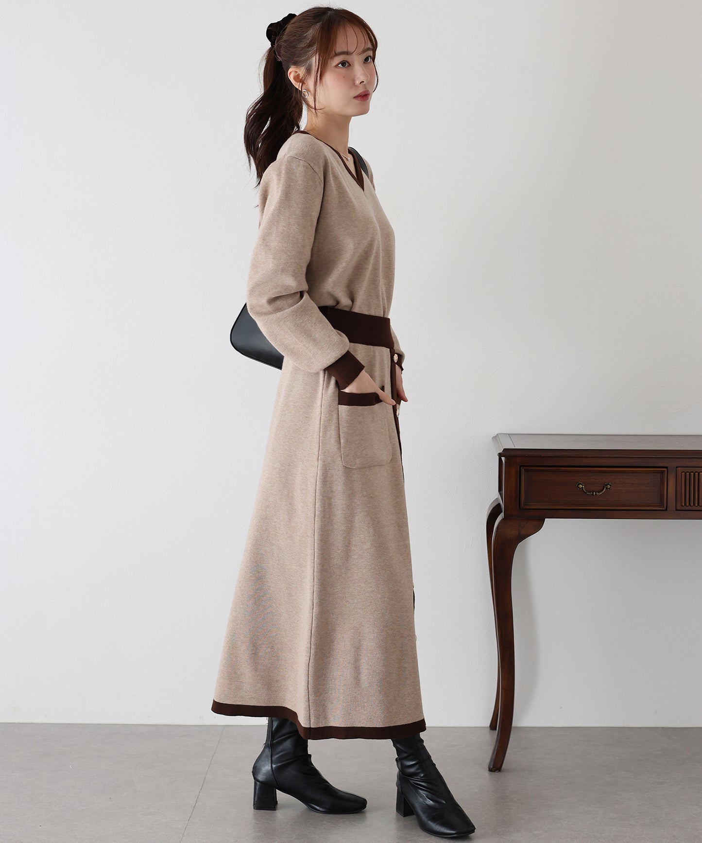 【TIME SALE】配色Vネックニット＆スカート セットアップ