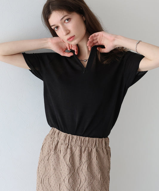 【新商品限定5％OFF（木）】ハーフジップポロニット