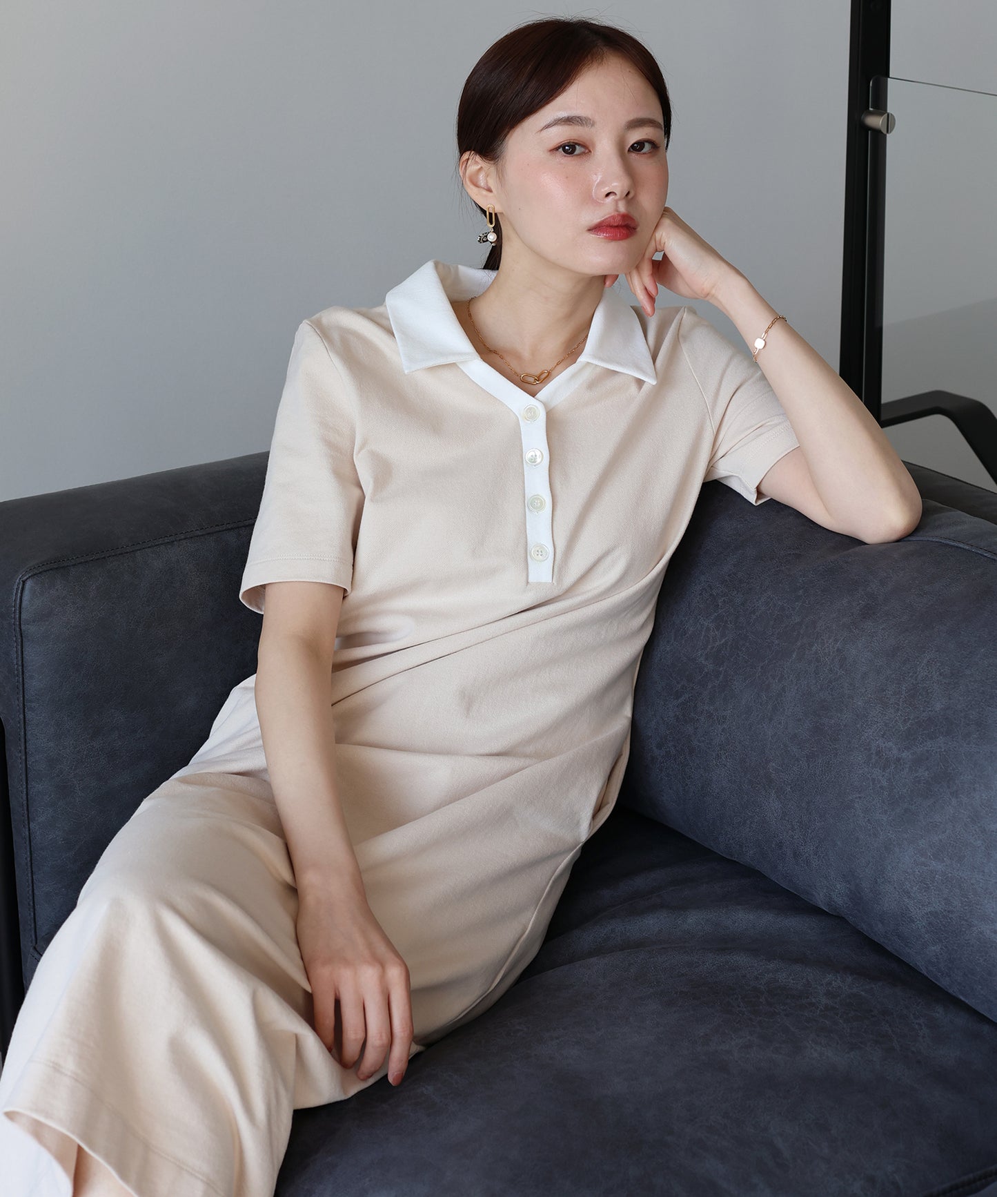 【早割5％OFF】スキッパー襟ワンピース