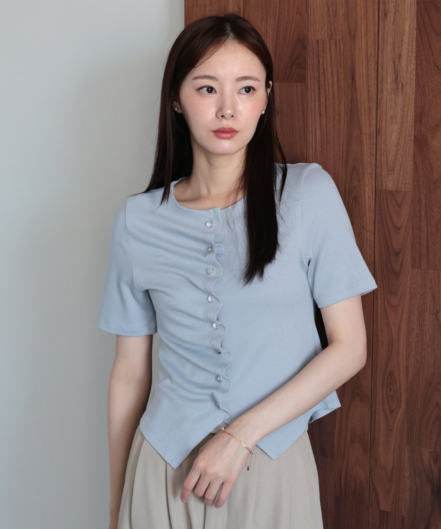 【早割5％OFF】フロントギャザーリブカットソー【メール便】
