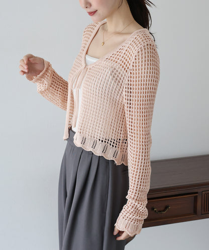 【SALE】リボンメッシュニットカーディガン