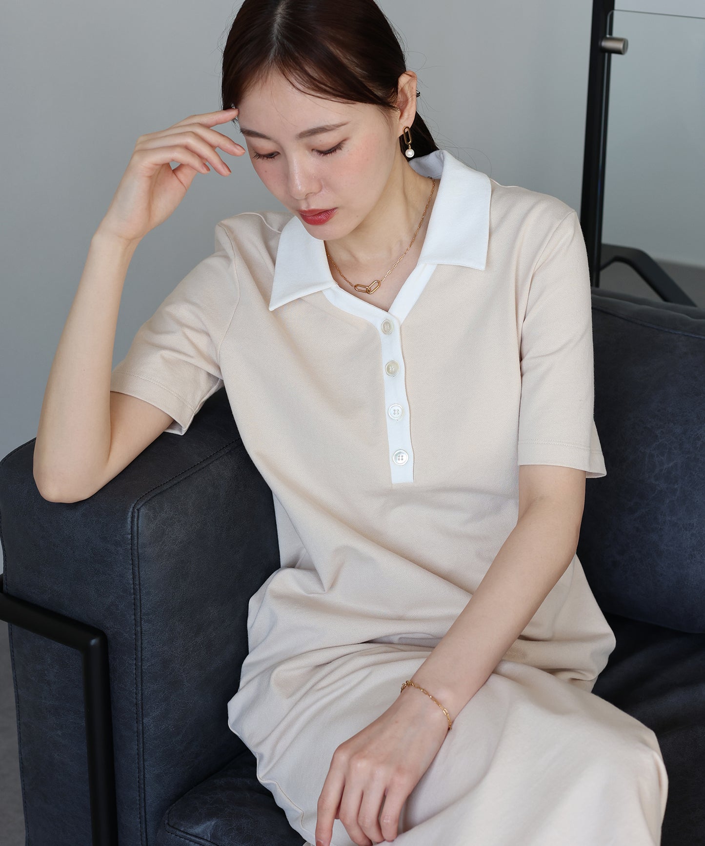 【早割5％OFF】スキッパー襟ワンピース