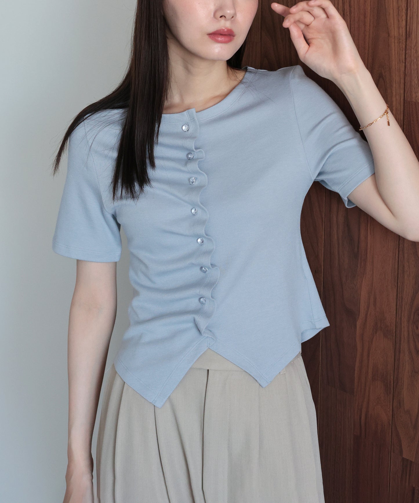 【早割5％OFF】フロントギャザーリブカットソー【メール便】