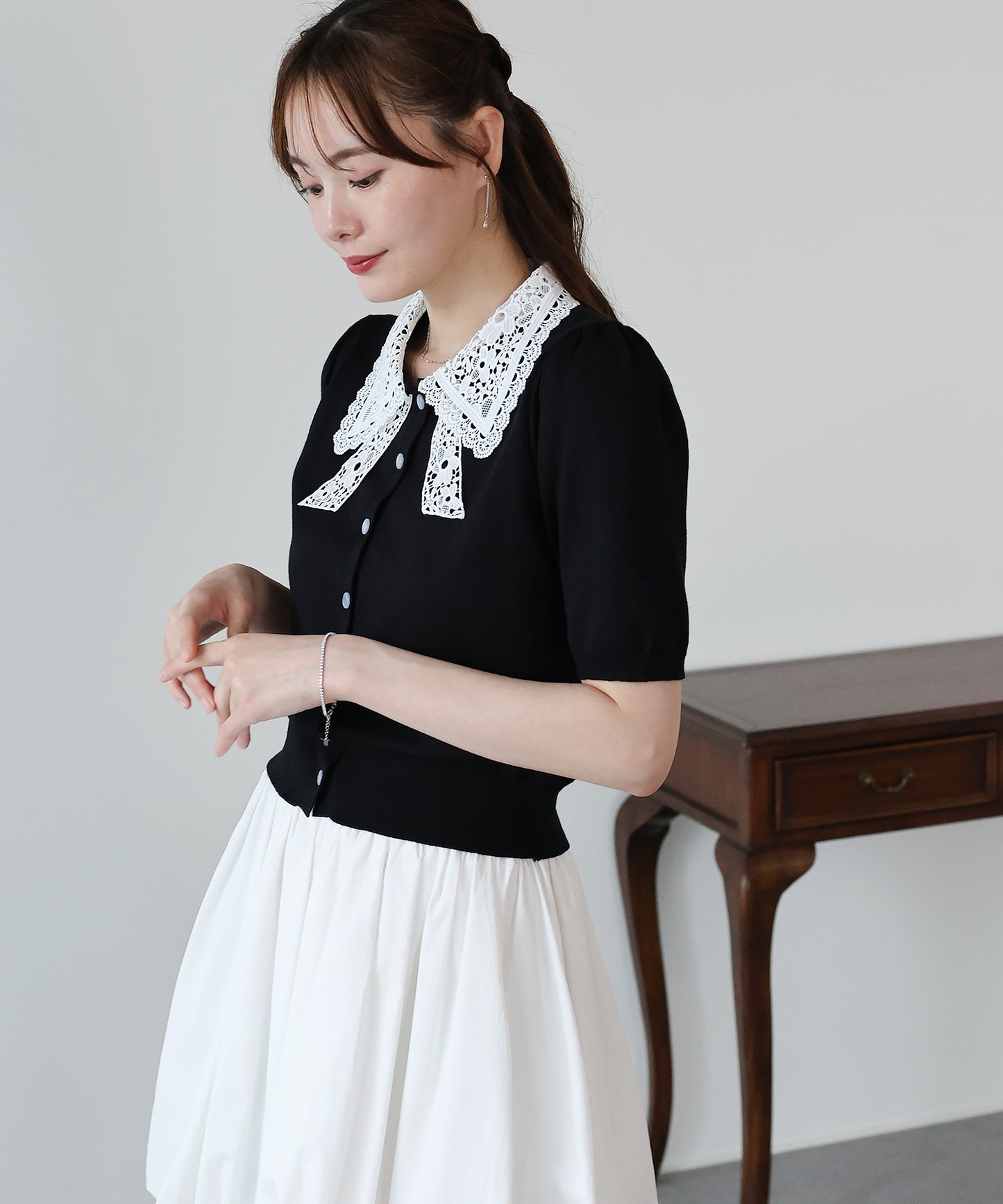 【早割5％OFF】レースリボンカラーカーディガン
