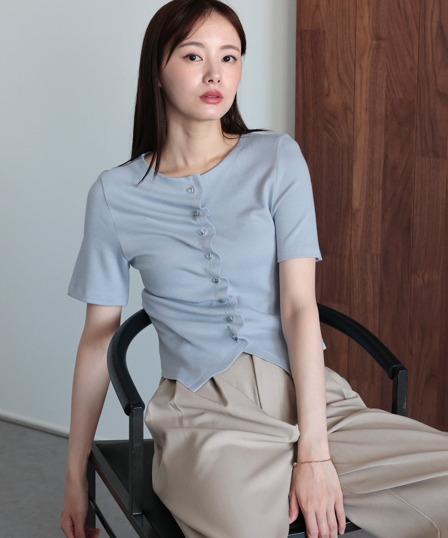 【早割5％OFF】フロントギャザーリブカットソー【メール便】