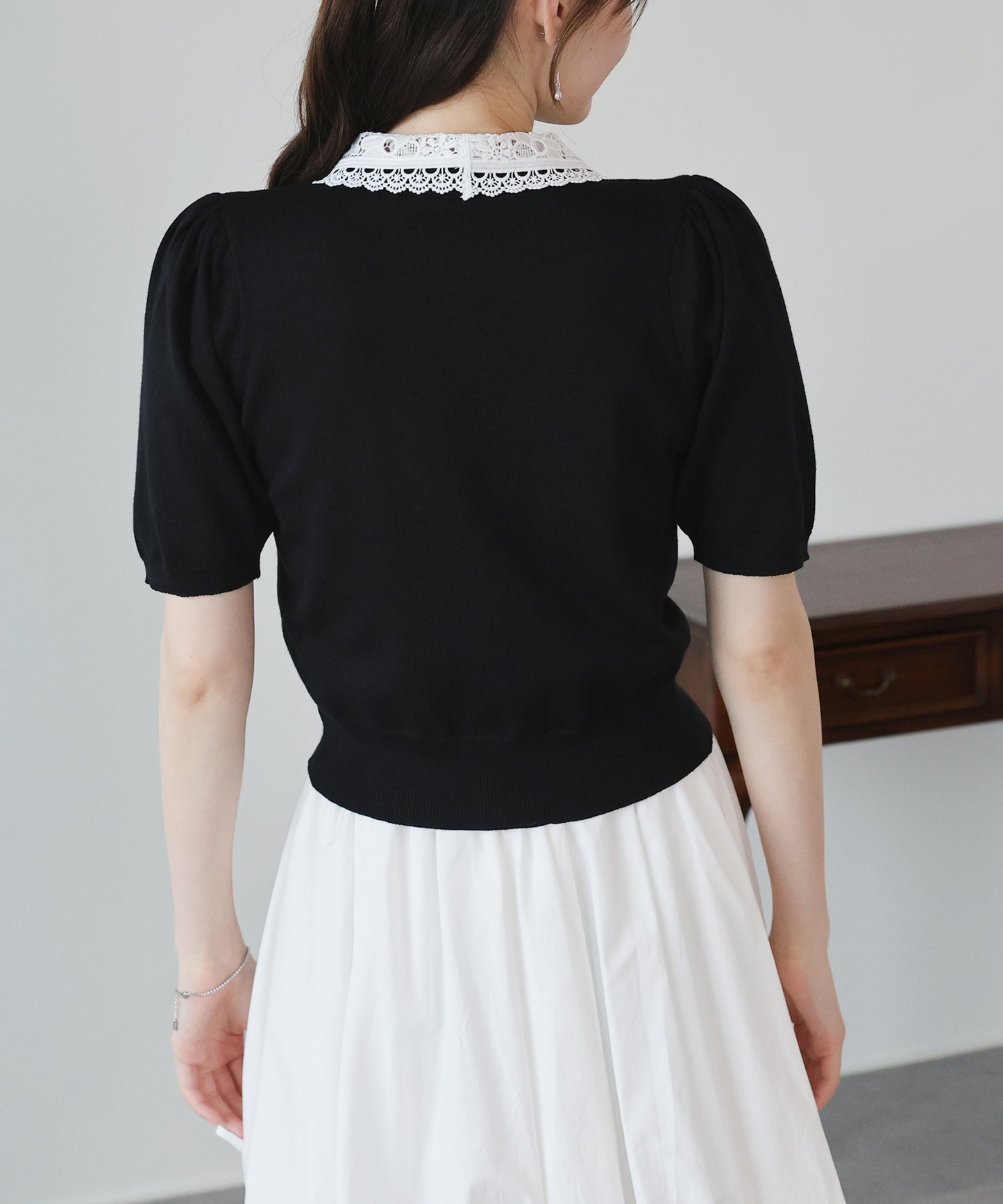 【早割5％OFF】レースリボンカラーカーディガン