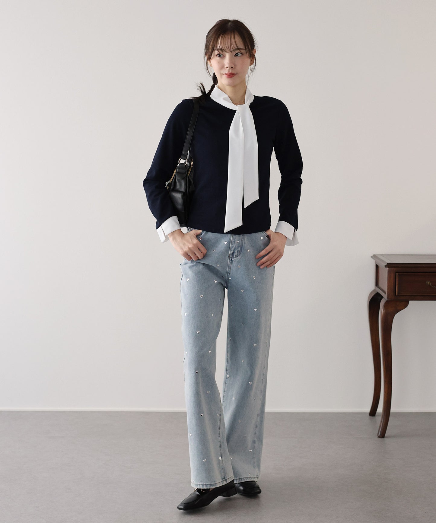 【早割5％OFF】ボウタイシャツドッキングカーディガン