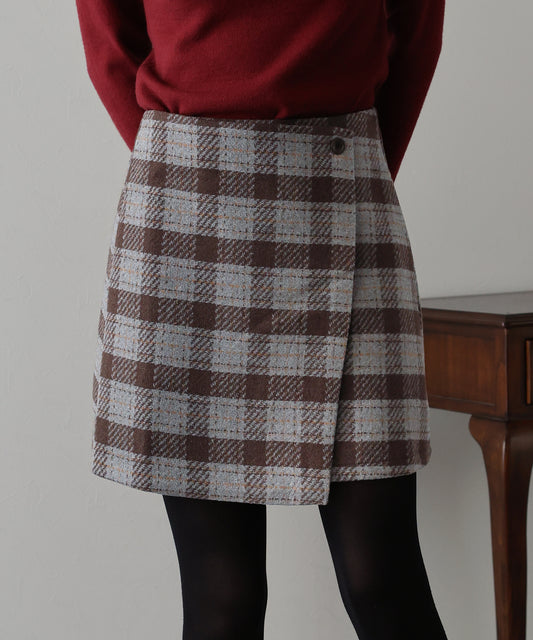 【SALE】チェック柄ラップミニスカート