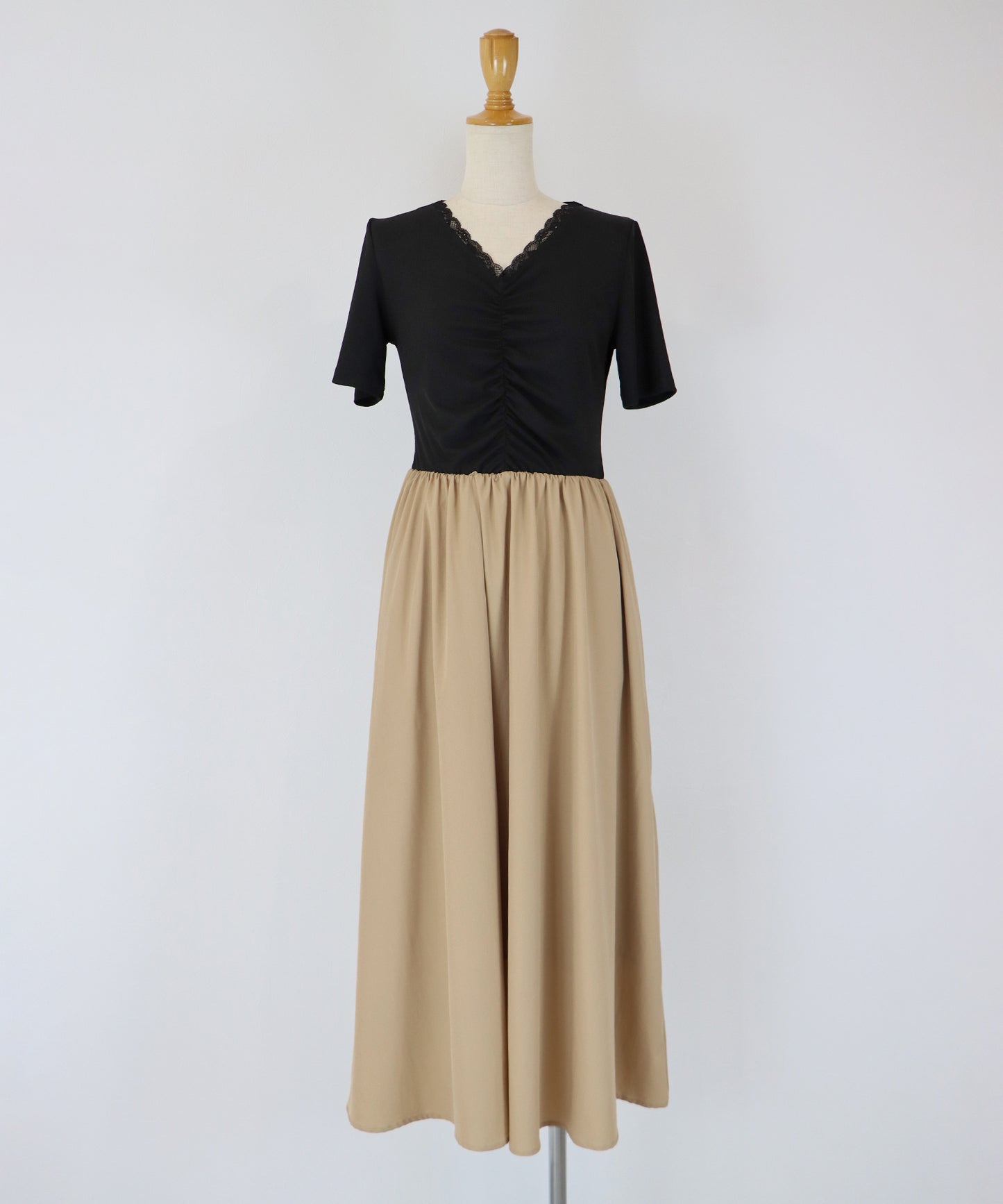 【SALE】フロントシャーリングドッキングワンピース