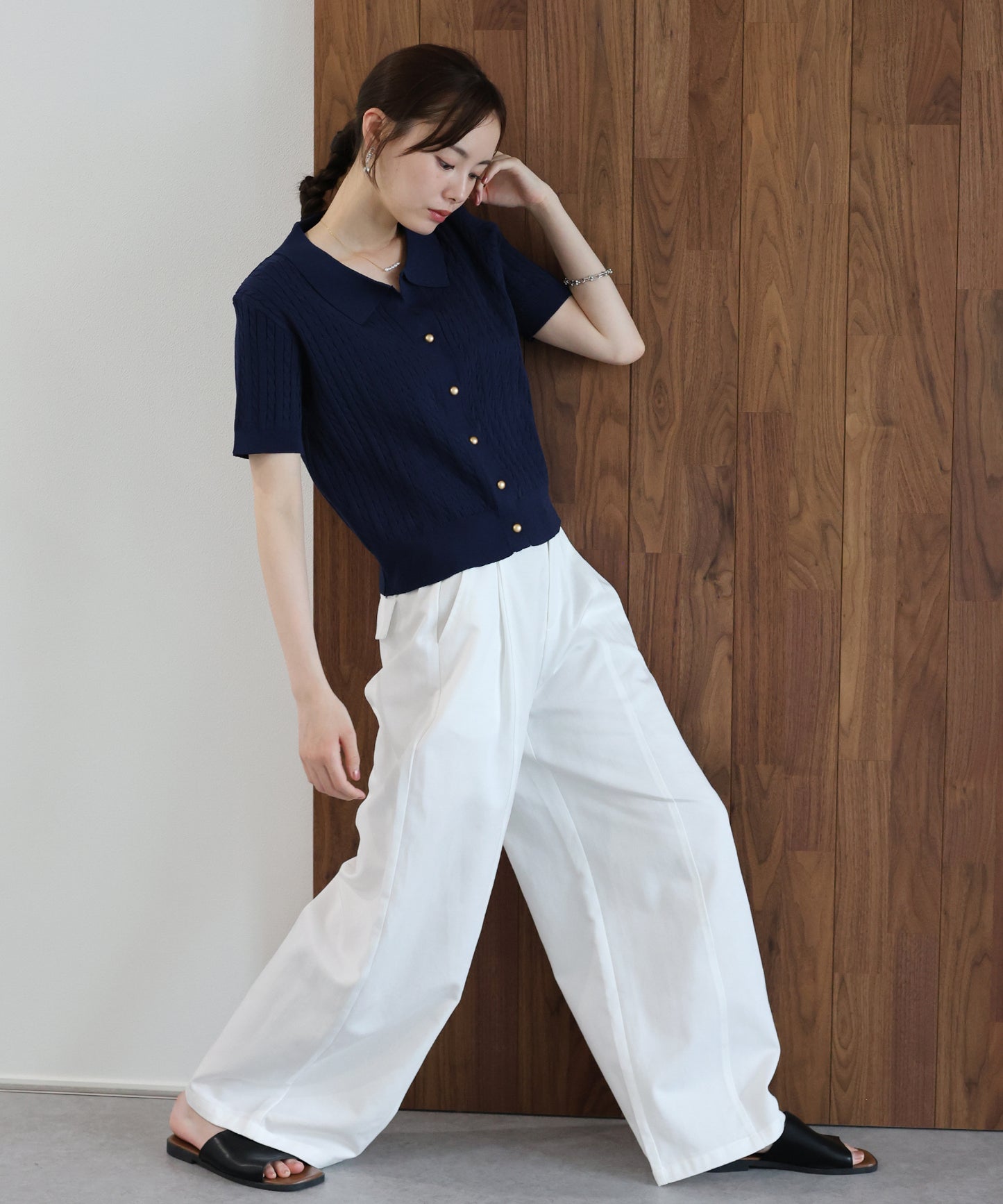 【早割5％OFF】ゴールドボタンケーブルサマーニットカーディガン
