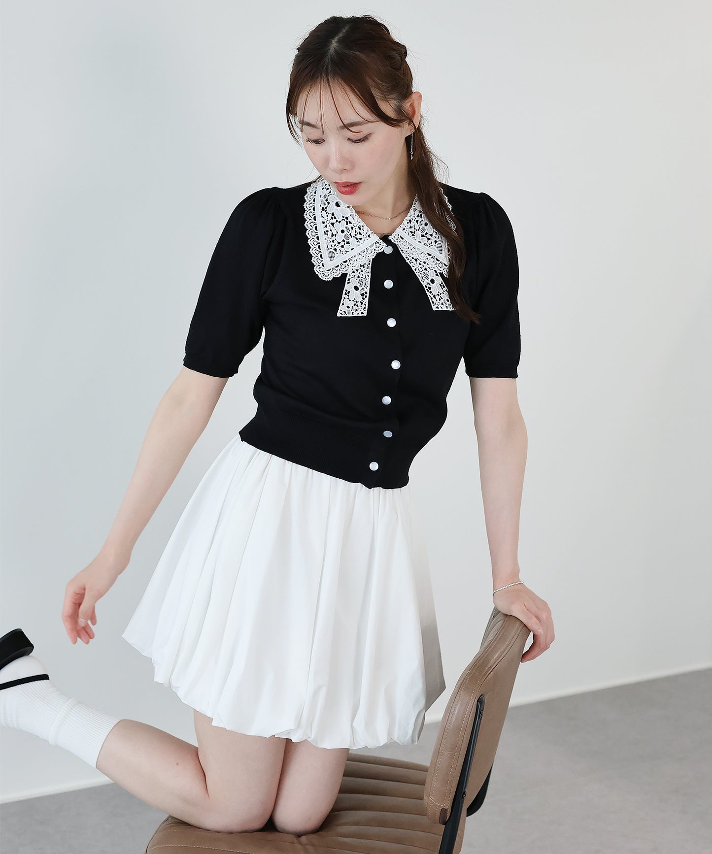 【早割5％OFF】レースリボンカラーカーディガン