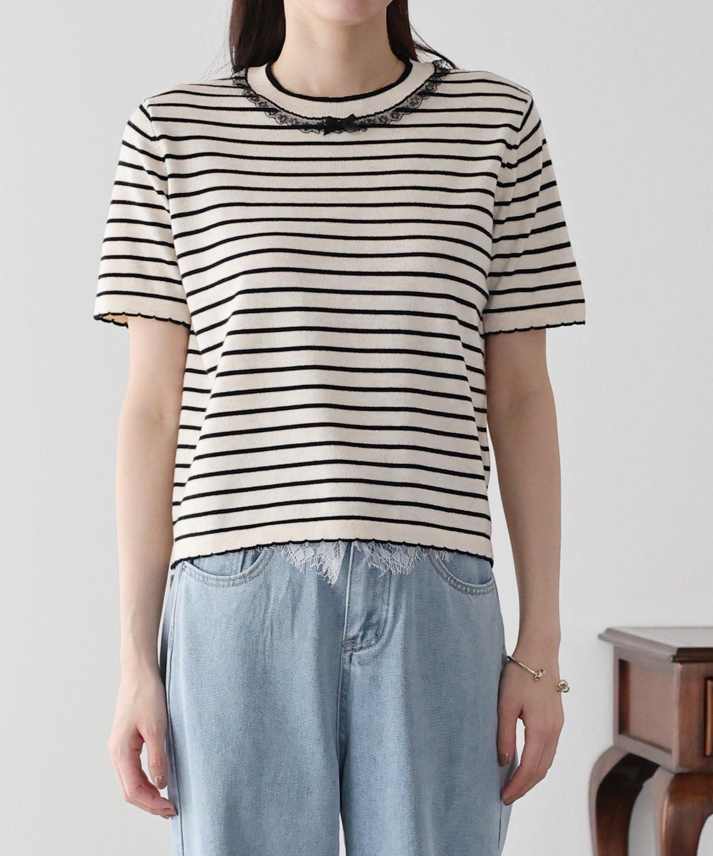 【SALE】レースリボンボーダーニット