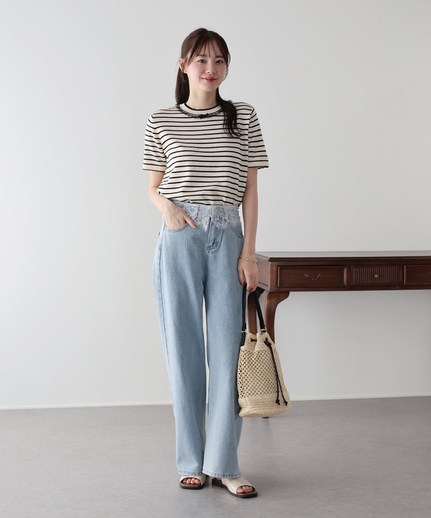 【SALE】レースリボンボーダーニット