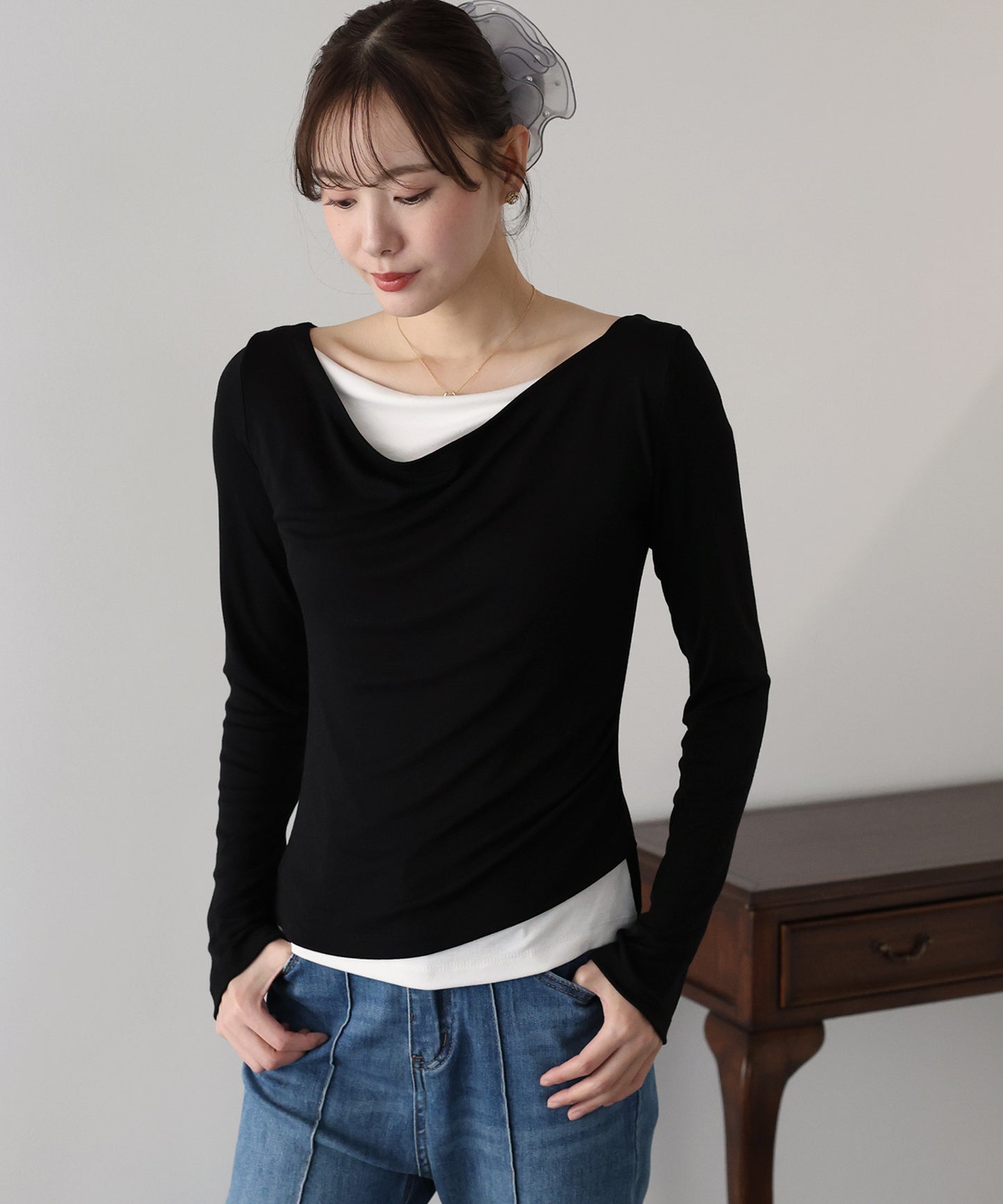 【早割5％OFF】ドレープレイヤードトップス【ネコポス】