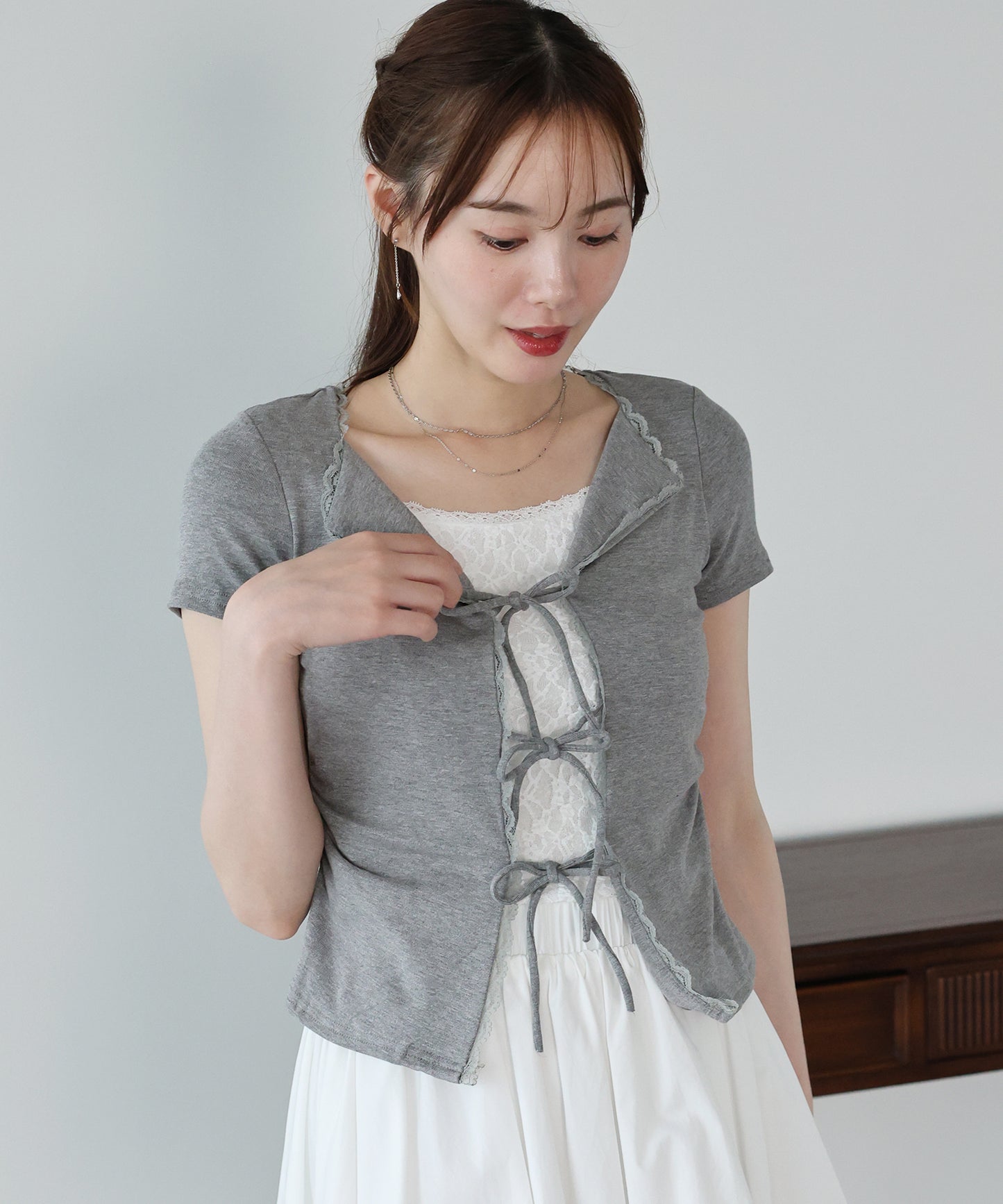 【早割5％OFF】トリムレースリボンカットソー【メール便】