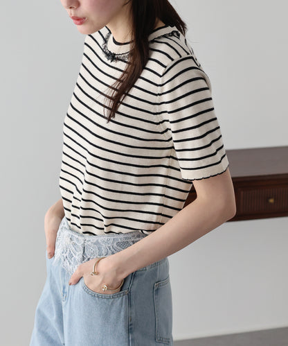 【早割5％OFF】レースリボンボーダーニット