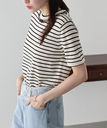 【SALE】レースリボンボーダーニット