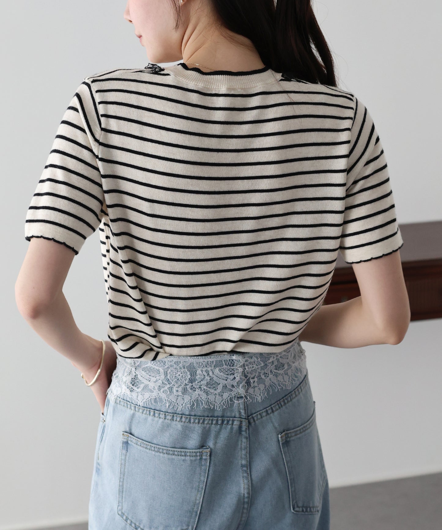 【SALE】レースリボンボーダーニット