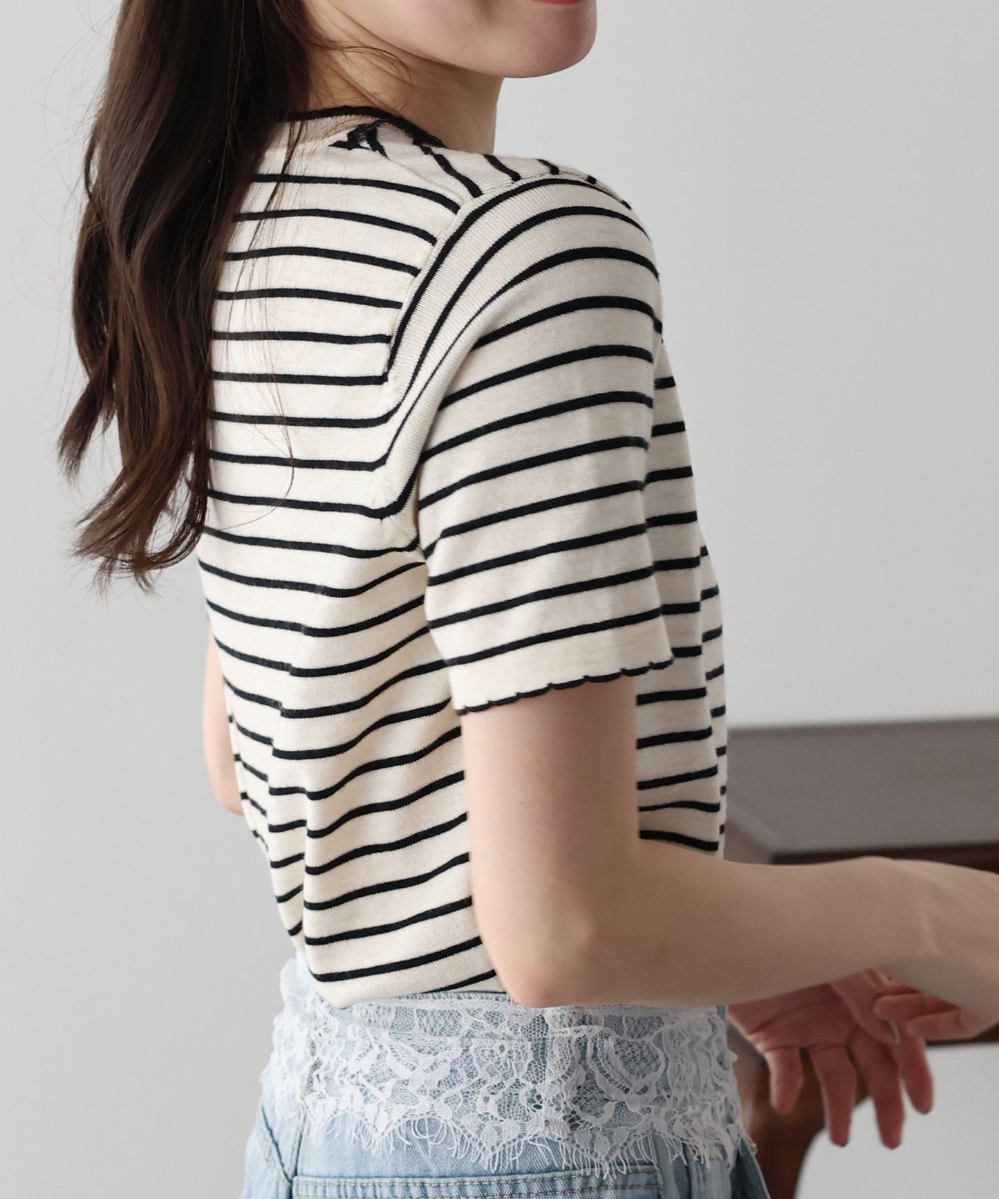 【SALE】レースリボンボーダーニット