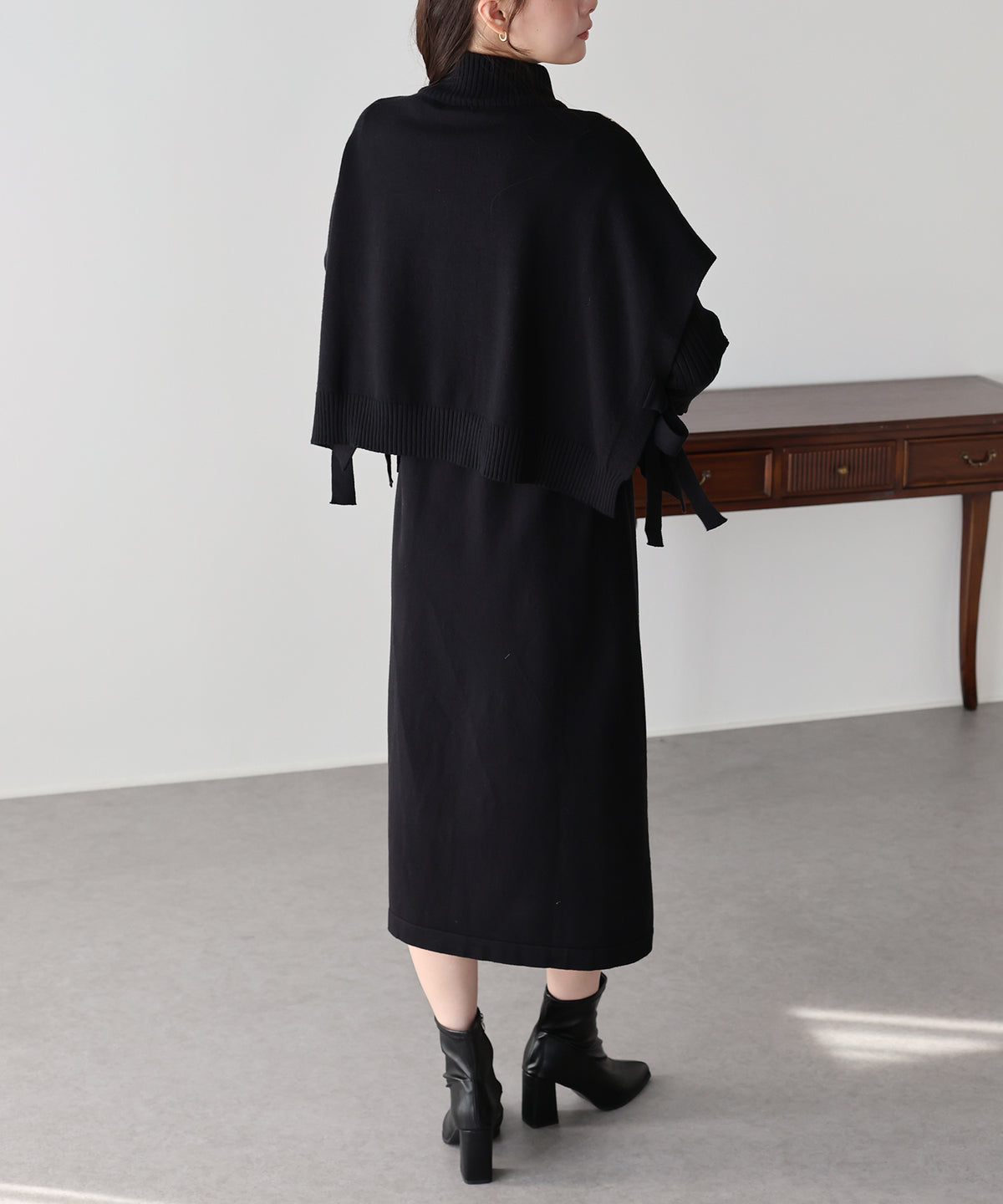 選べる2丈・吸湿発熱・リボンケープニットベスト＆リブニットワンピース