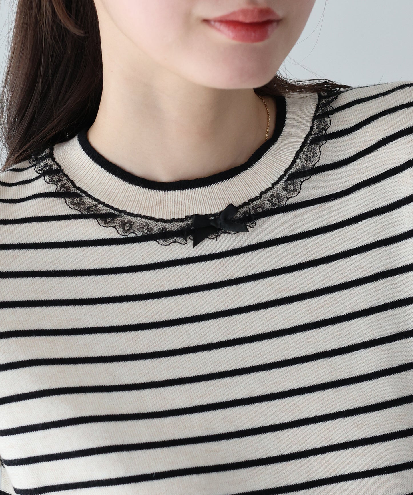 【SALE】レースリボンボーダーニット