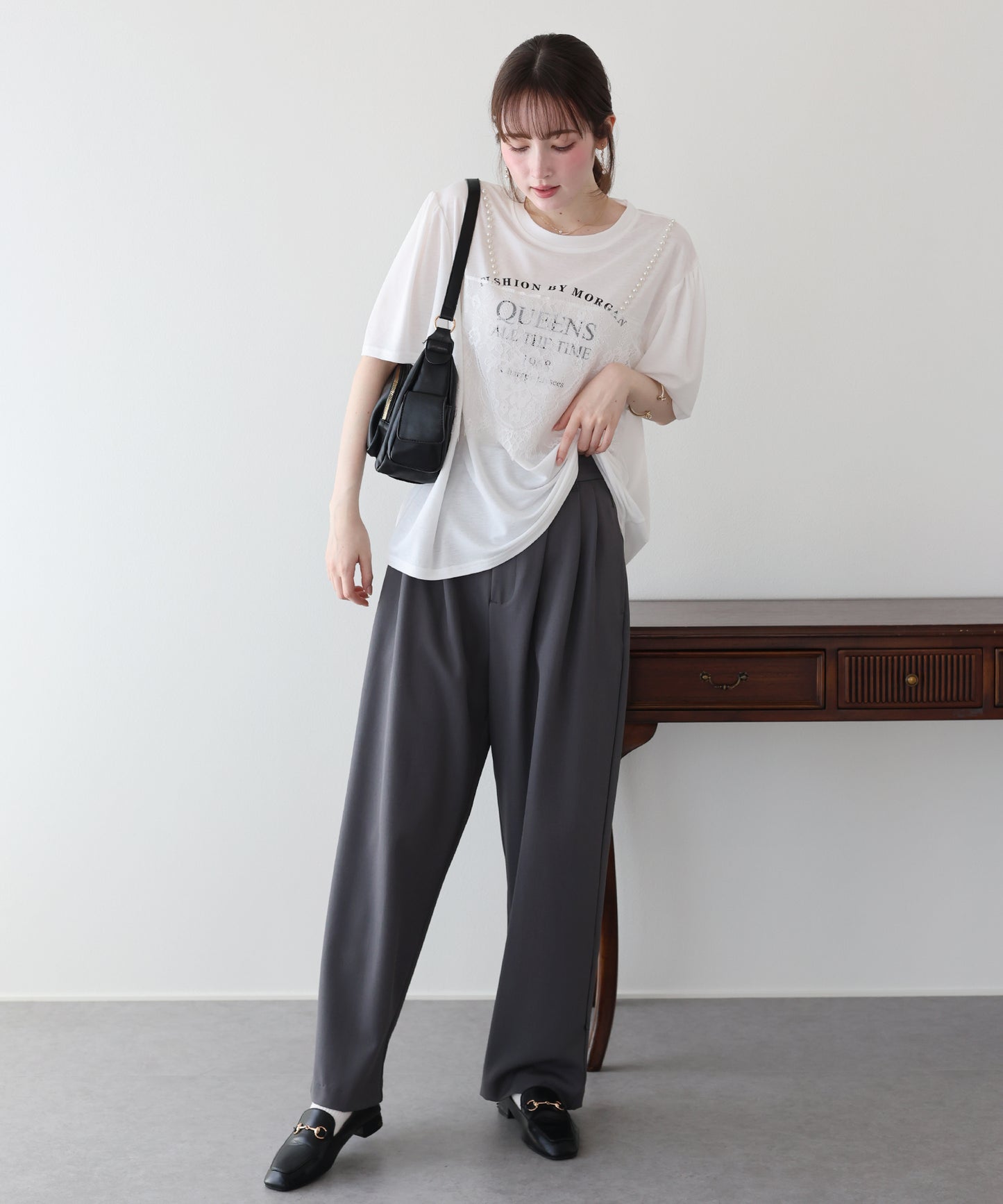 パール付きレースドッキングロゴTシャツ【メール便】