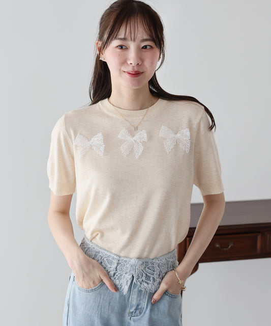【早割5％OFF】レースリボンニット
