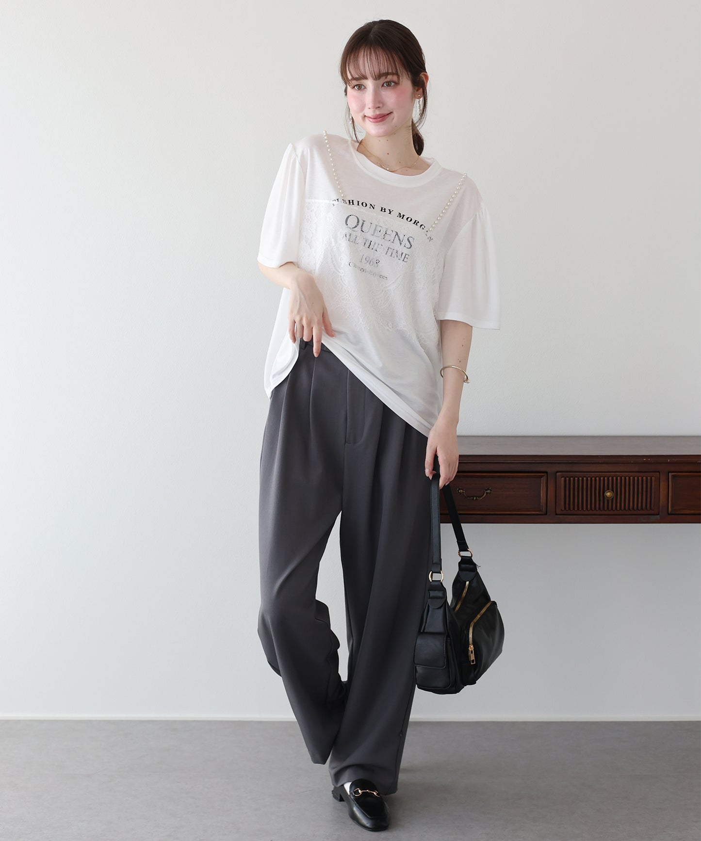 パール付きレースドッキングロゴTシャツ【メール便】