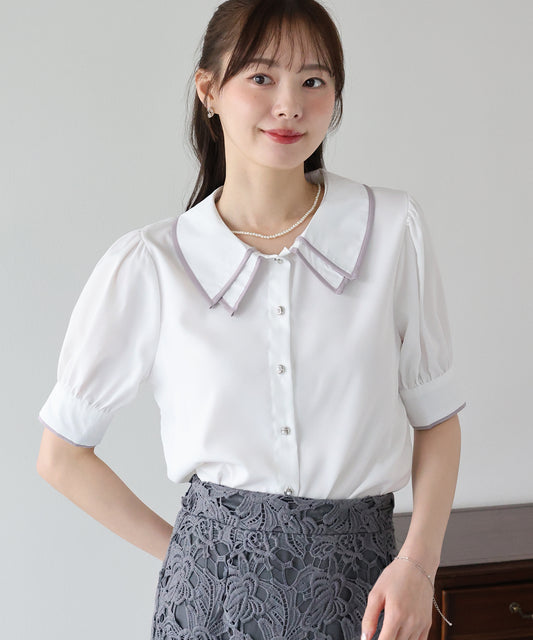 【早割5％OFF】レイヤード襟バイカラーブラウス【ネコポス】