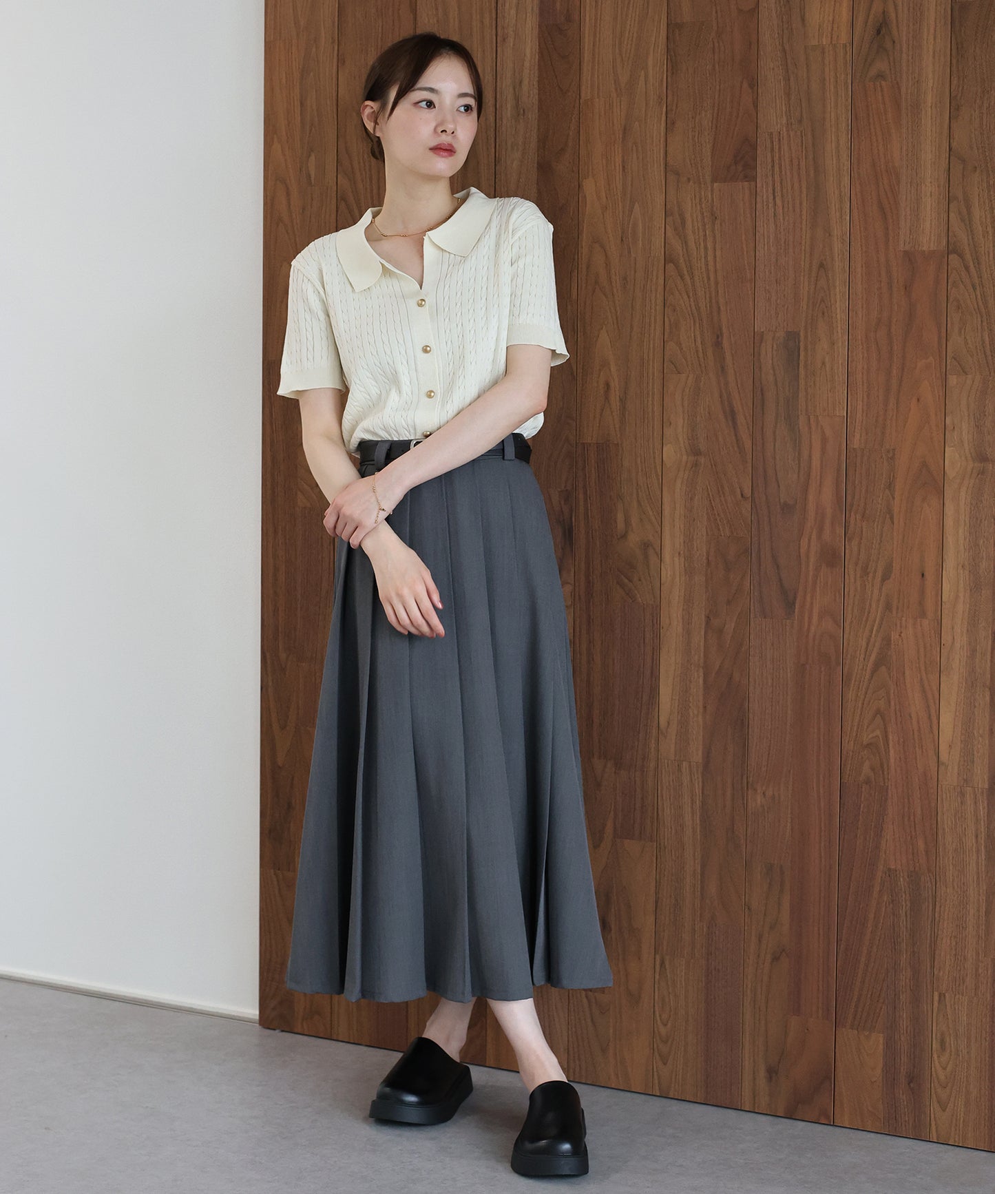 【早割5％OFF】ゴールドボタンケーブルサマーニットカーディガン