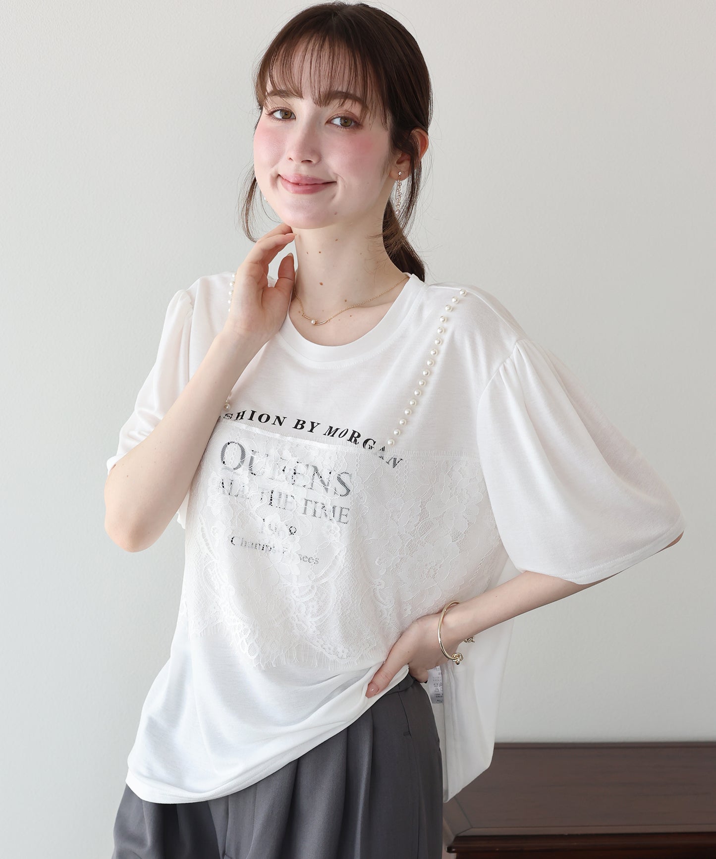 パール付きレースドッキングロゴTシャツ【メール便】