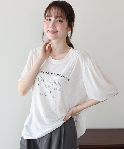 パール付きレースドッキングロゴTシャツ【メール便】