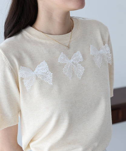 【早割5％OFF】レースリボンニット