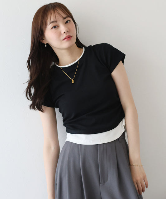 【TIME SALE】サイドシャーリングレイヤードTシャツ【ネコポス】