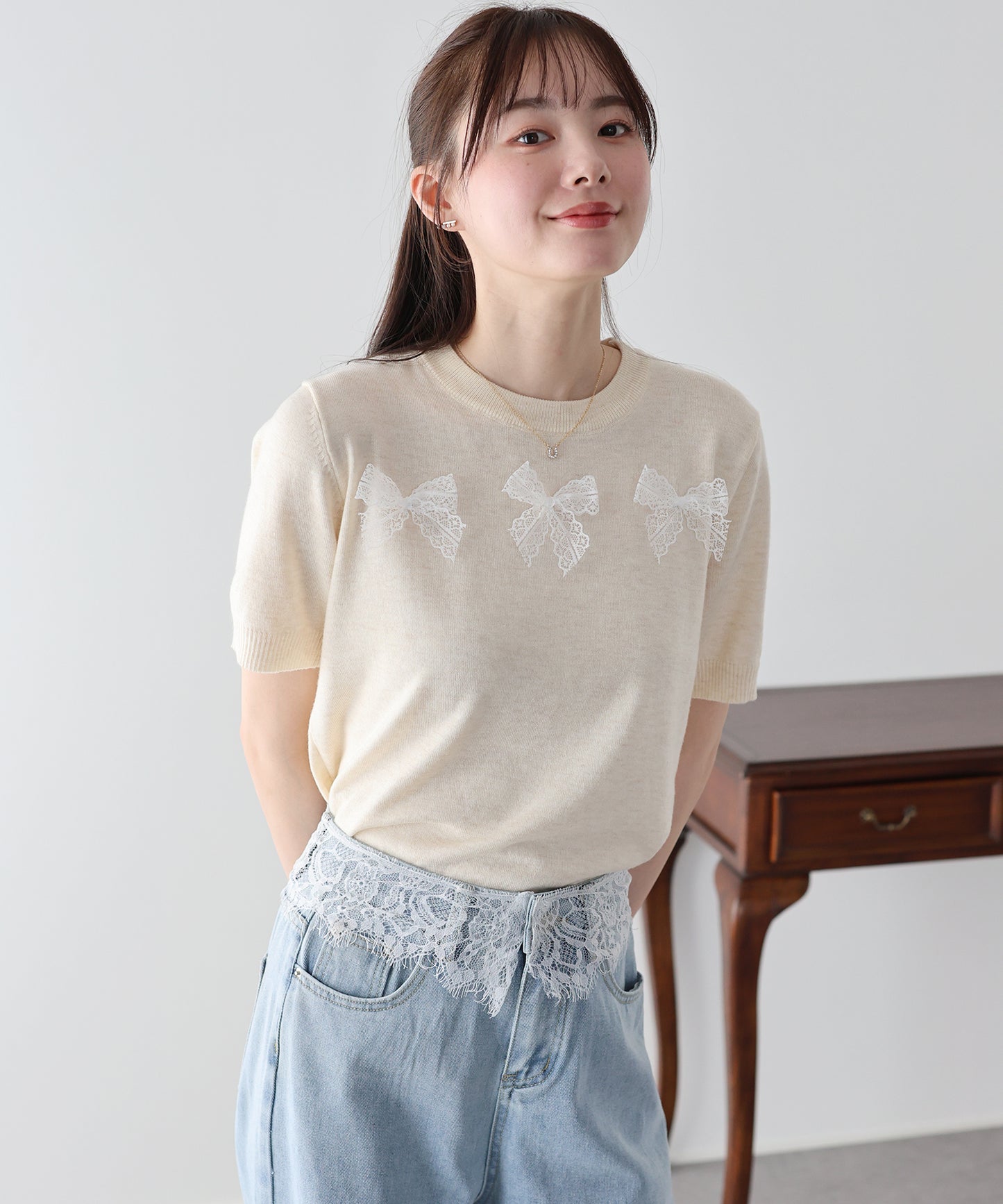 【早割5％OFF】レースリボンニット