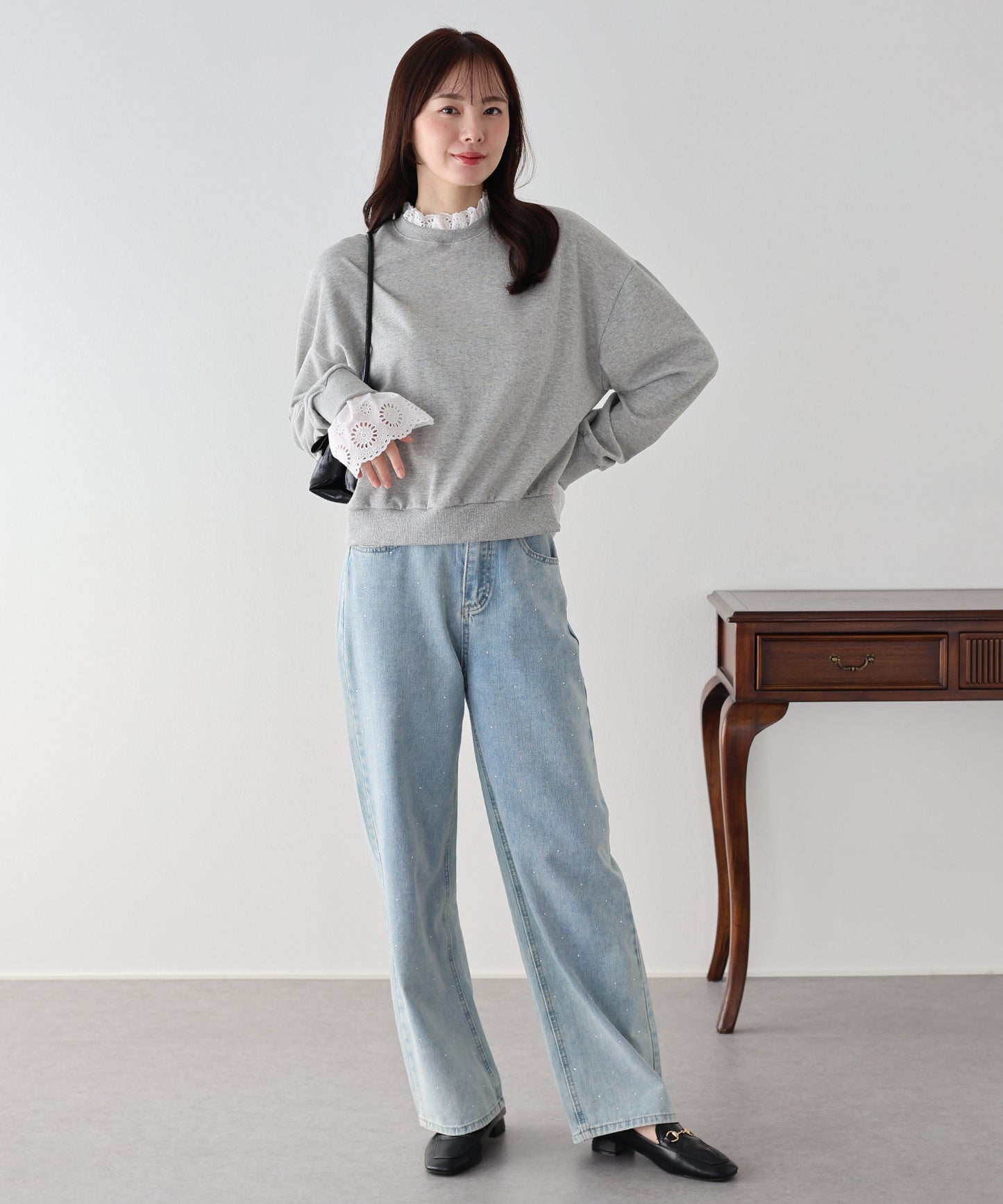 コットンレースレイヤードスウェット