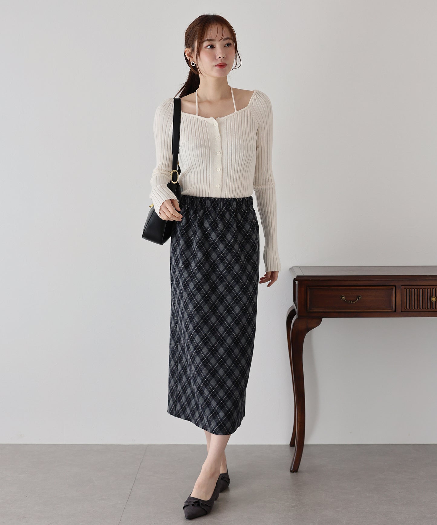 リボンチョーカーリブニット