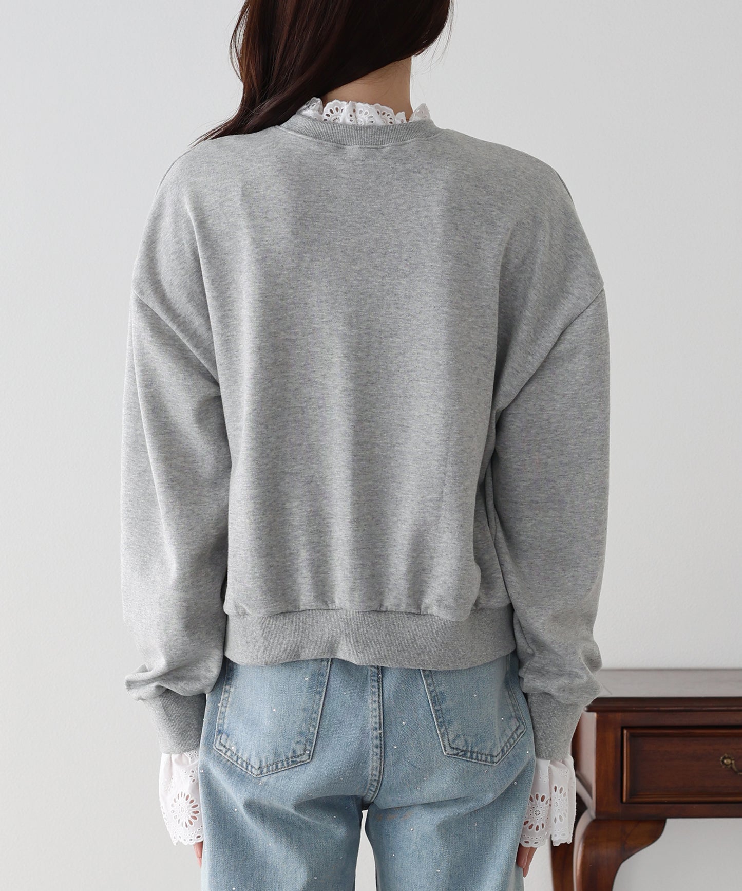 コットンレースレイヤードスウェット
