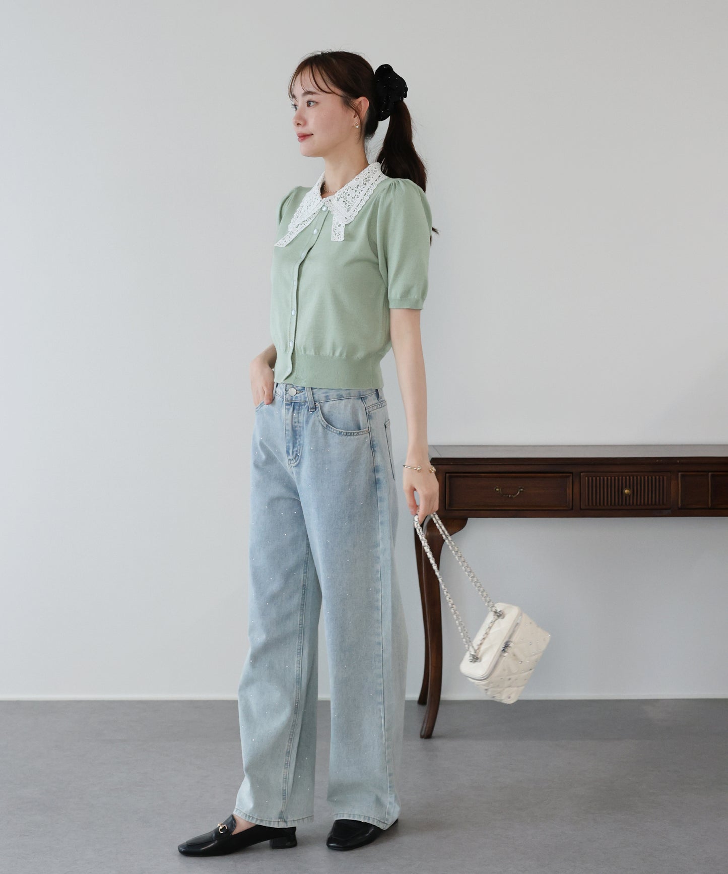 【早割5％OFF】レースリボンカラーカーディガン