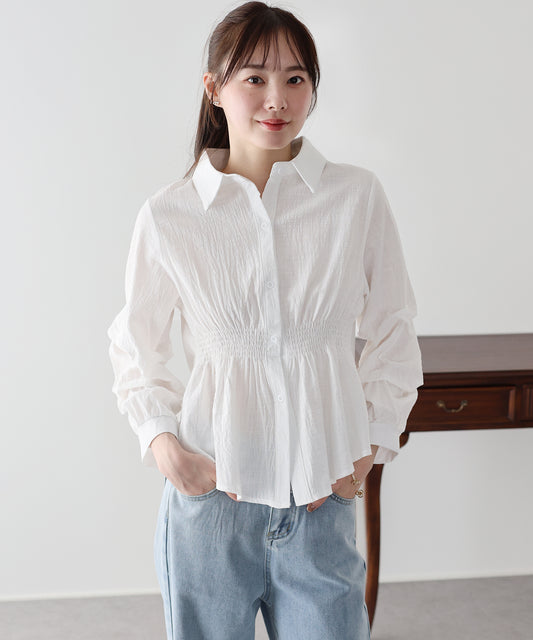 【早割5％OFF】ギャザーペプラムブラウス【ネコポス】