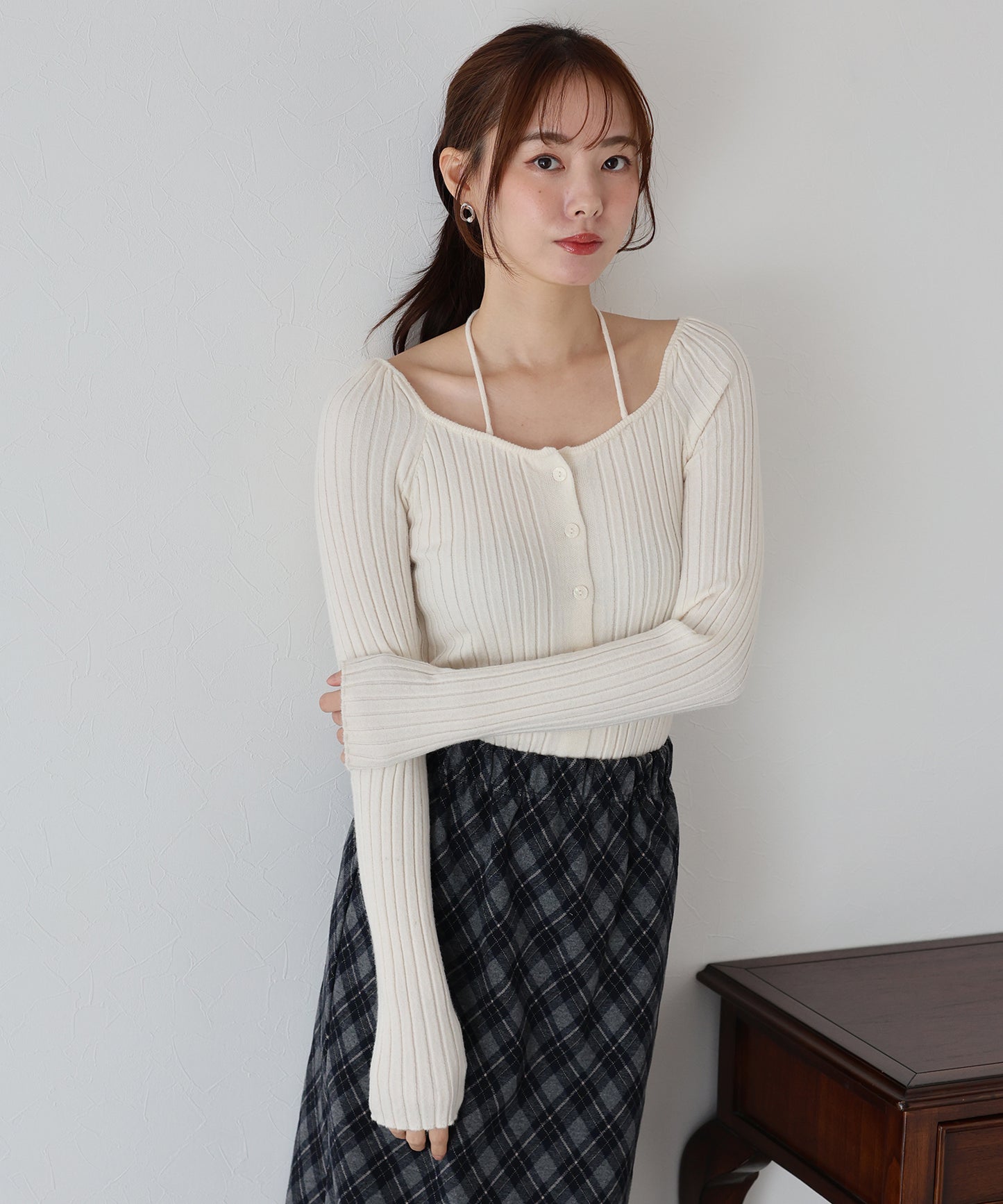 【早割5％OFF】リボンチョーカーリブニット