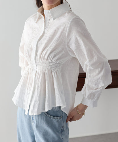 【早割5％OFF】ギャザーペプラムブラウス【ネコポス】