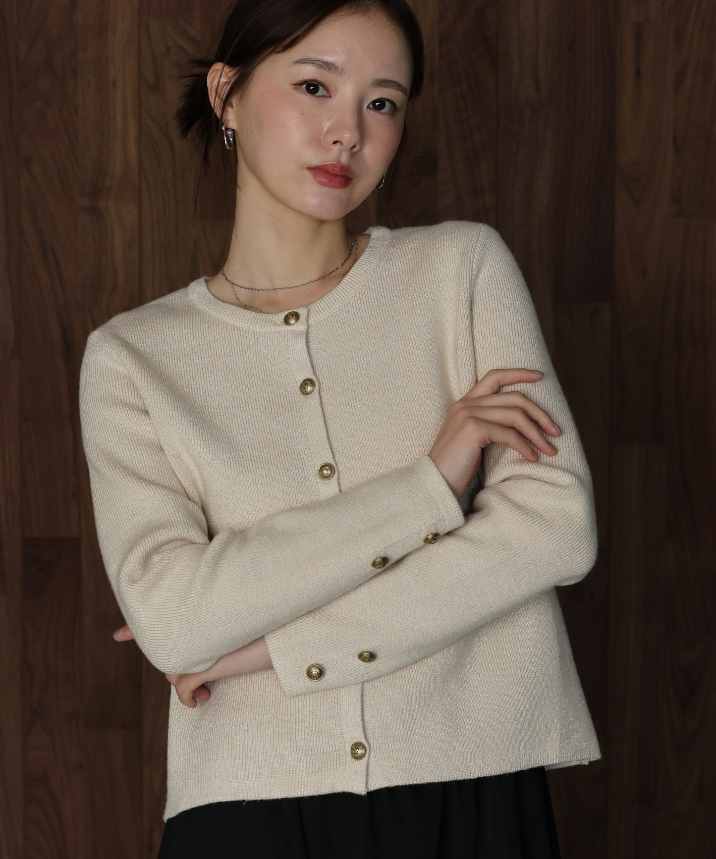ゴールドボタンラメニットジャケット